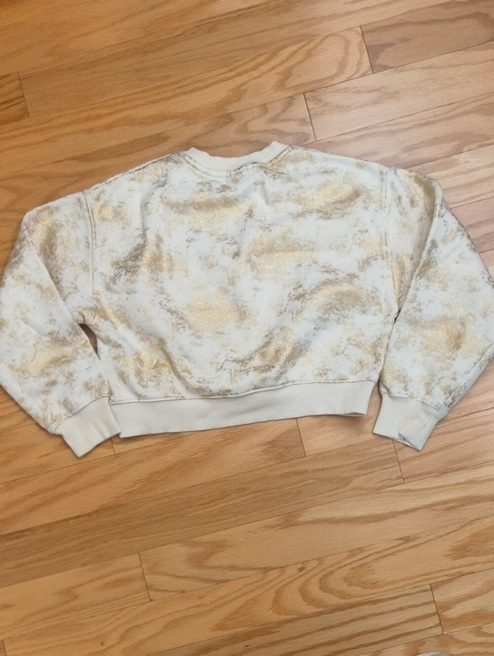 Zara Cream Crewneck Cropped Sweatshirt Gold Metallic Size 13/14 EUC - Picture 3 of 4